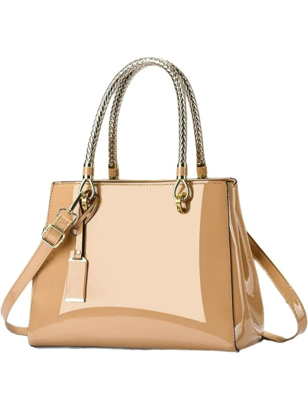 Shiny Patent Leather Shoulder Bag - Large Top-Handle Satchel Purse for Women